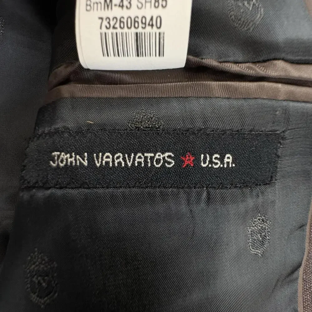 John Varvatos Sport Coat Blazer Mens 40L Brown Check 100% Wool Tweed Made Canada